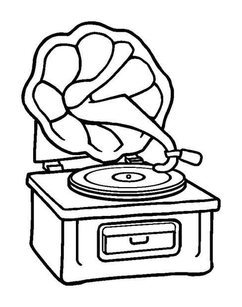 Vintage Gramophone colouring page — free printable for kids