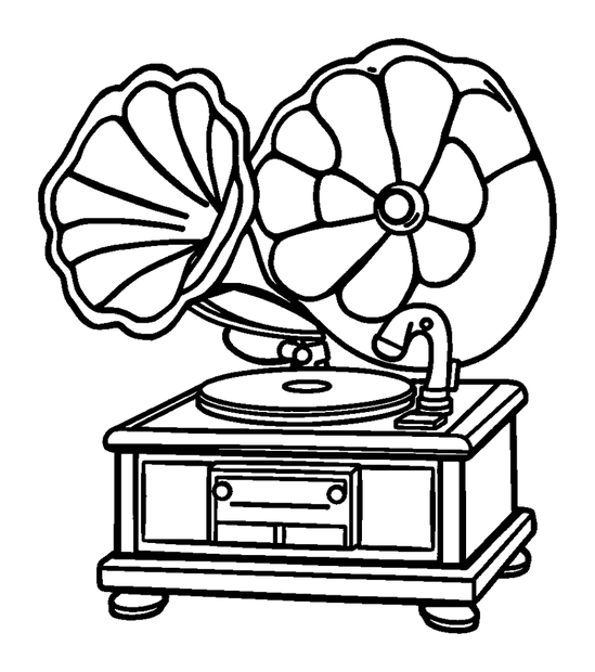 Vintage Gramophone colouring page — free printable for toddlers