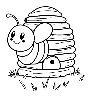 Beehive Colouring Page (Kids, Bold & Easy)
