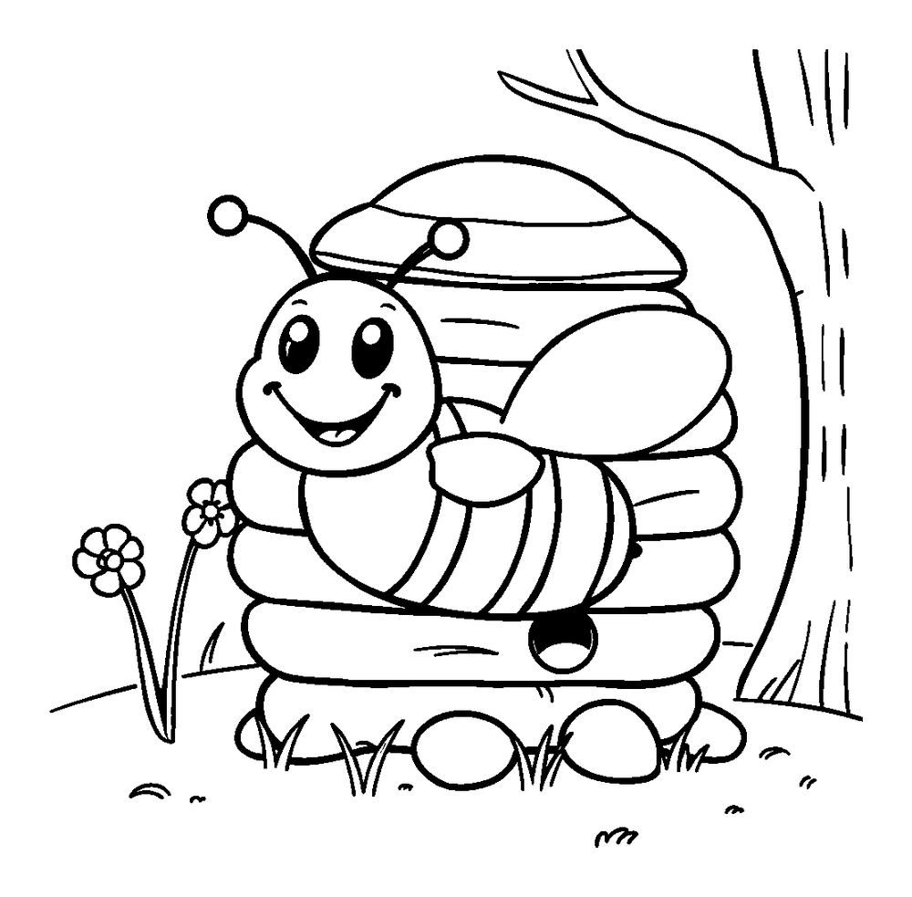 Beehive colouring page — free printable for kids
