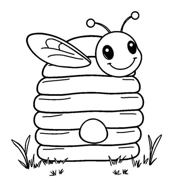 Beehive colouring page — free printable for toddlers