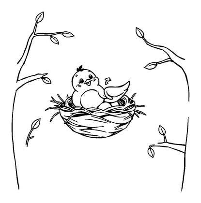 Birds Nest Colouring Page (Kids, Bold & Easy)
