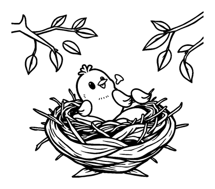 Birds Nest Colouring Page (Kids, Standard)