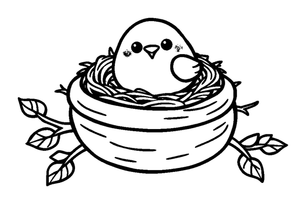 Birds Nest colouring page — free printable for kids