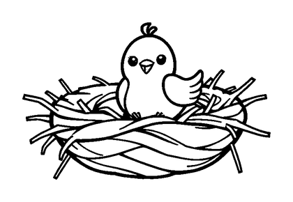 Birds Nest Colouring Page (Toddler, Bold & Easy)