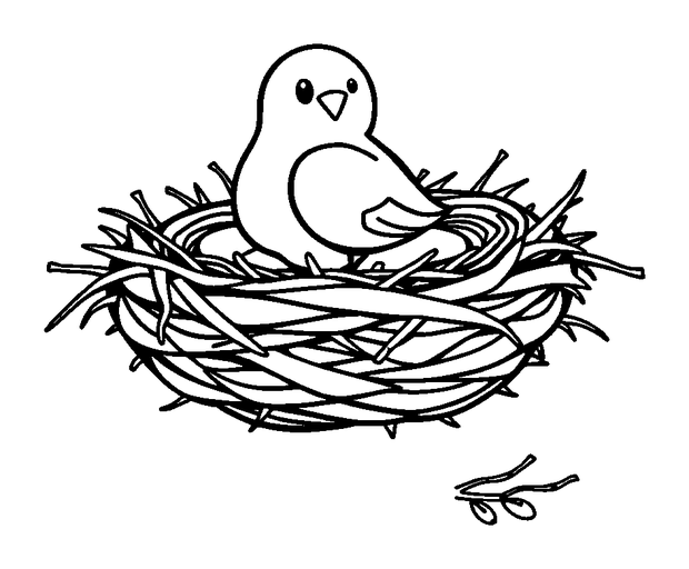 Birds Nest colouring page — free printable for toddlers