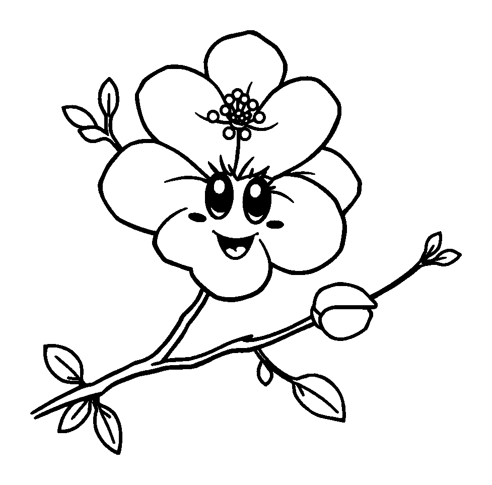 Cherry Blossom colouring page — free printable for kids