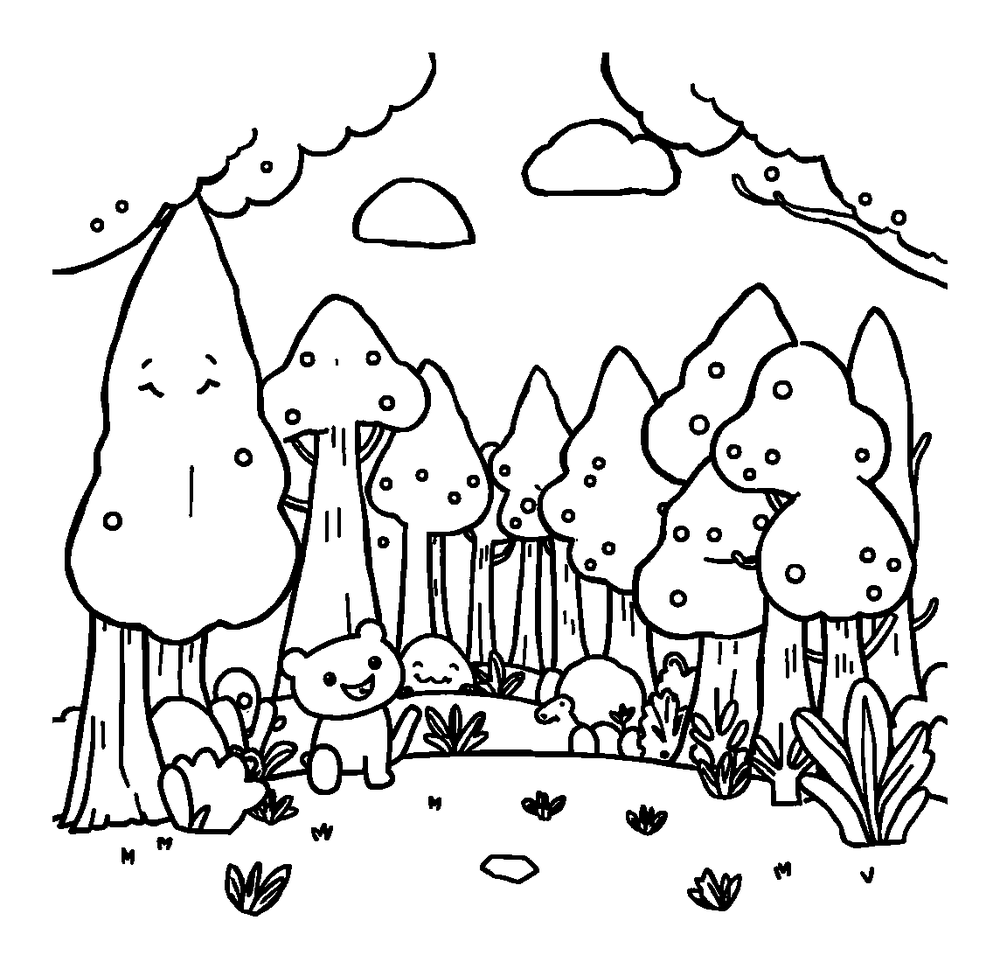 Forest colouring page — free printable for kids