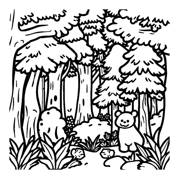 Forest colouring page — free printable for kids