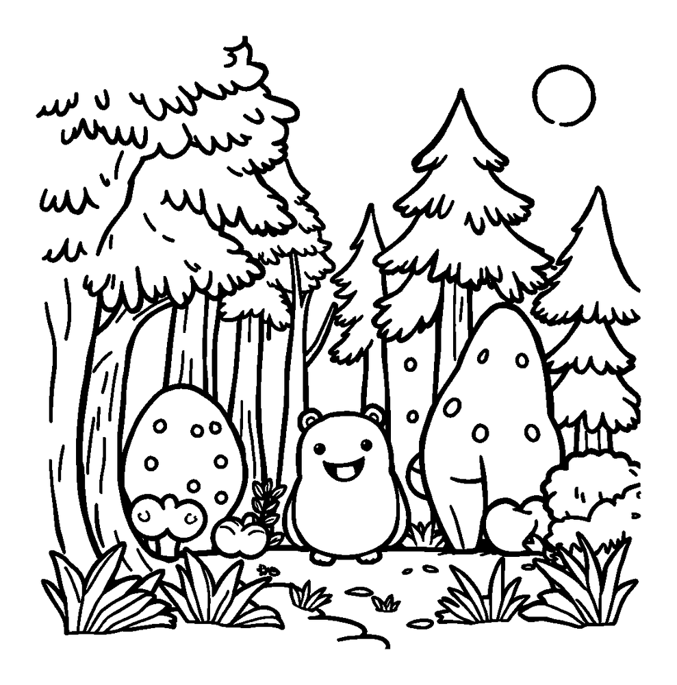 Forest colouring page — free printable for toddlers