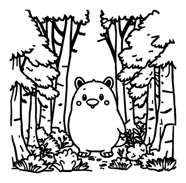 Forest colouring page — free printable for toddlers