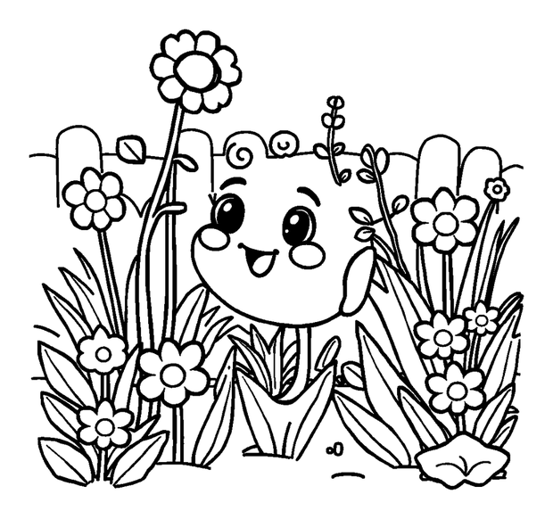 Garden colouring page — free printable for kids