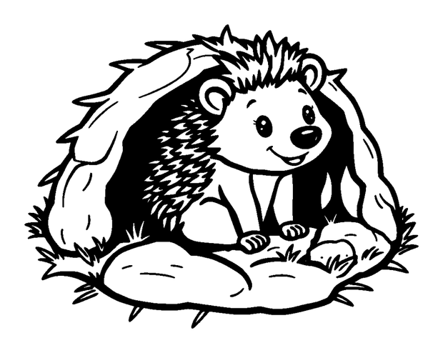 Hedgehog Burrow colouring page — free printable for kids