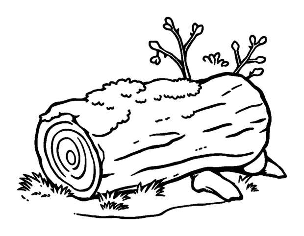 Mossy Log colouring page — free printable for kids