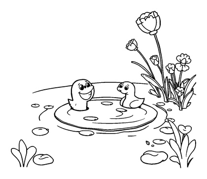Pond Colouring Page (Kids, Bold & Easy)