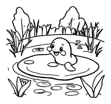 Pond Colouring Page (Toddler, Bold & Easy)