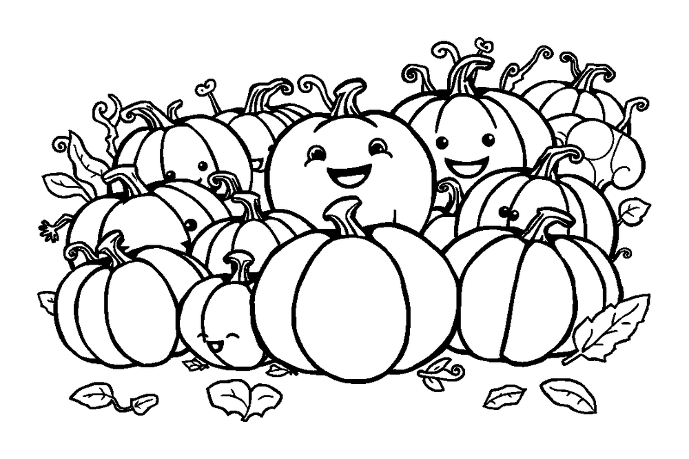 Pumpkin Patch colouring page — free printable for kids