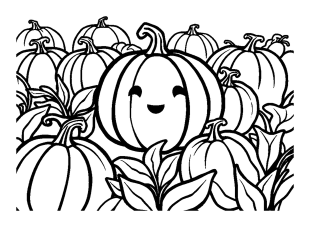 Pumpkin Patch colouring page — free printable for kids