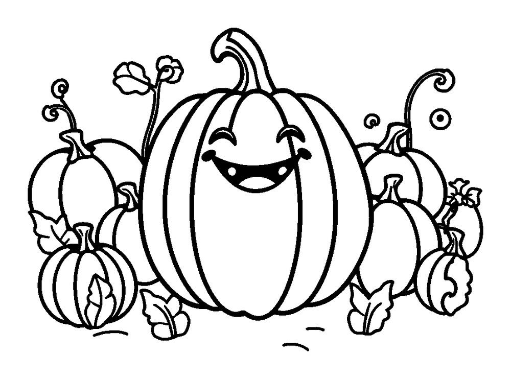 Pumpkin Patch colouring page — free printable for toddlers