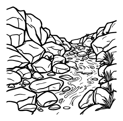 Rocky Stream Colouring Page (Kids, Bold & Easy)