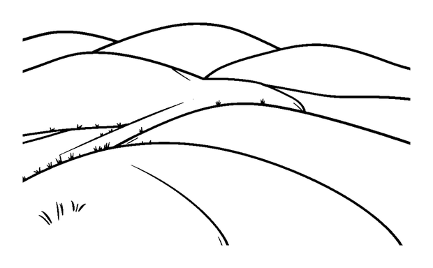 Rolling Hills colouring page — free printable for kids