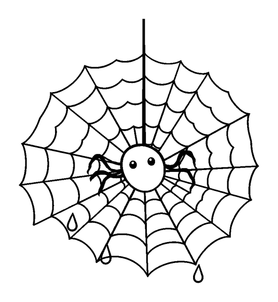 Spiderweb Dewdrops colouring page — free printable for kids