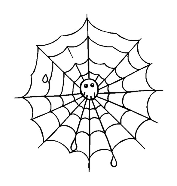 Spiderweb Dewdrops colouring page — free printable for kids