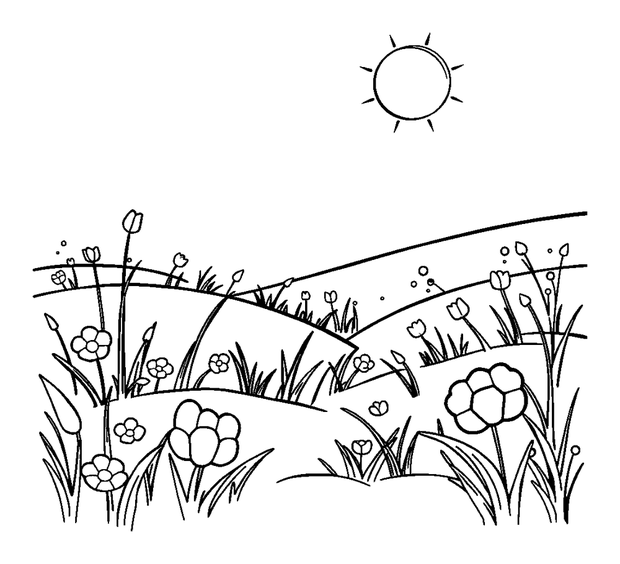 Sunlit Meadow colouring page — free printable for kids
