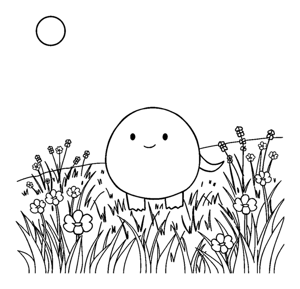 Sunlit Meadow colouring page — free printable for toddlers