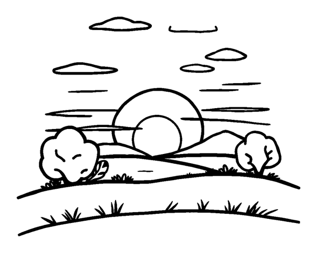 Sunset colouring page — free printable for kids