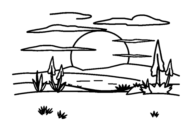 Sunset colouring page — free printable for kids
