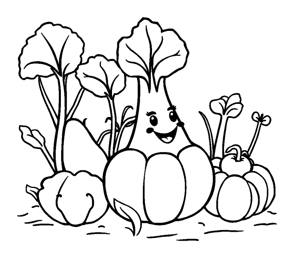 Vegetable Garden colouring page — free printable for toddlers