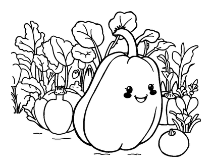 Vegetable Garden Colouring Page (Toddler, Bold & Easy)