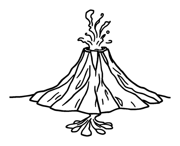 Volcano colouring page — free printable for toddlers