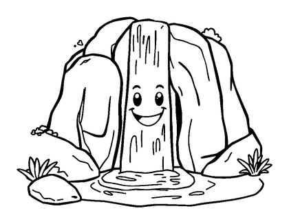 Waterfall Colouring Page (Kids, Bold & Easy)