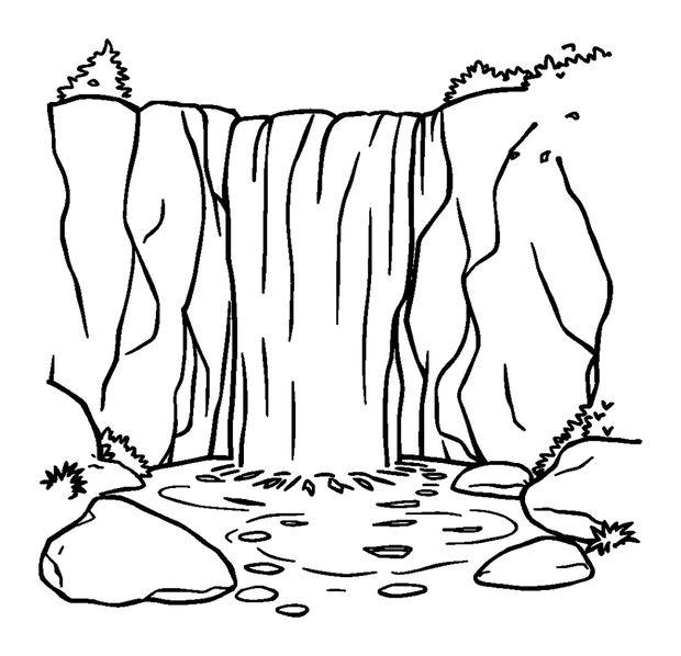 Waterfall colouring page — free printable for toddlers