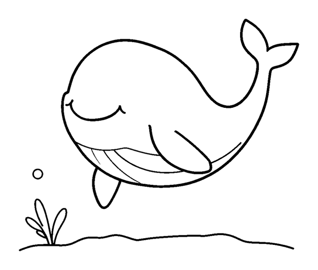 Blue Whale colouring page — free printable for toddlers
