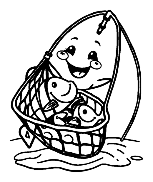 Fishing Net Catch colouring page — free printable for kids