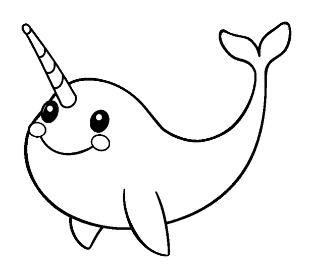 Narwhal colouring page — free printable for kids