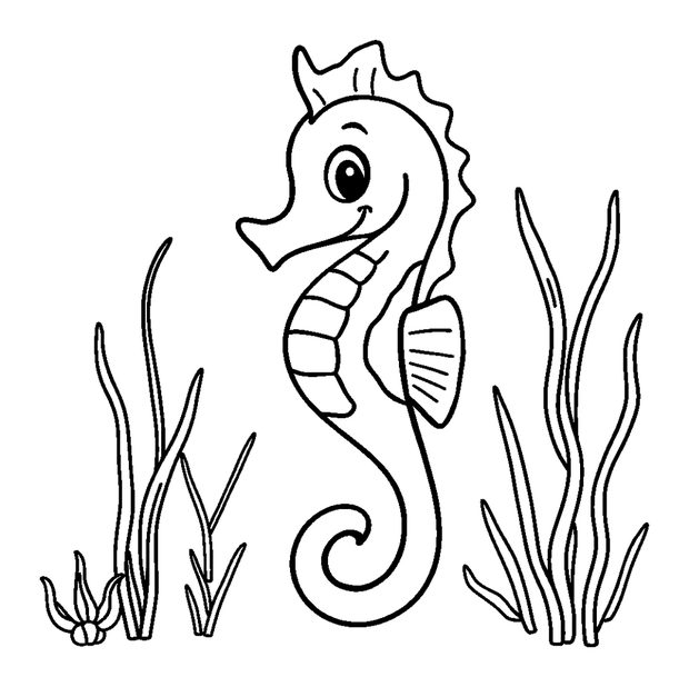 Seahorse Seagrass colouring page — free printable for toddlers