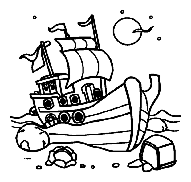 Shipwreck Treasures colouring page — free printable for toddlers
