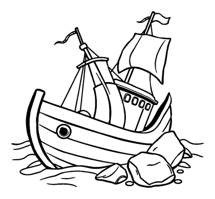 Shipwreck Colouring Page (Toddler, Bold & Easy)