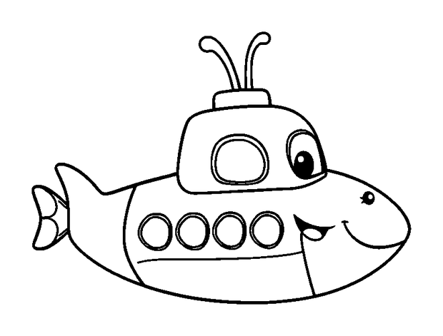 Submarine colouring page — free printable for kids
