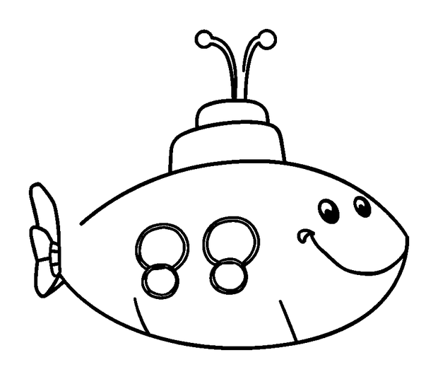 Submarine colouring page — free printable for toddlers