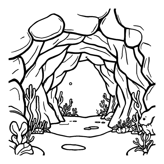 Underwater Cave Entrance colouring page — free printable for kids