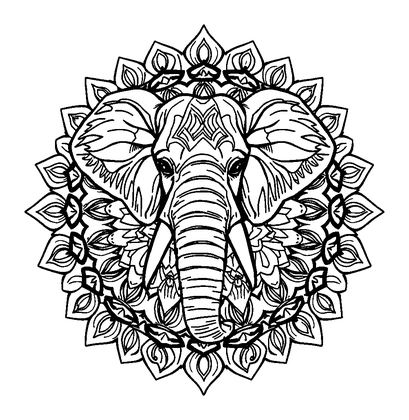 Elephant Mandala Colouring Page (Teens, Standard)