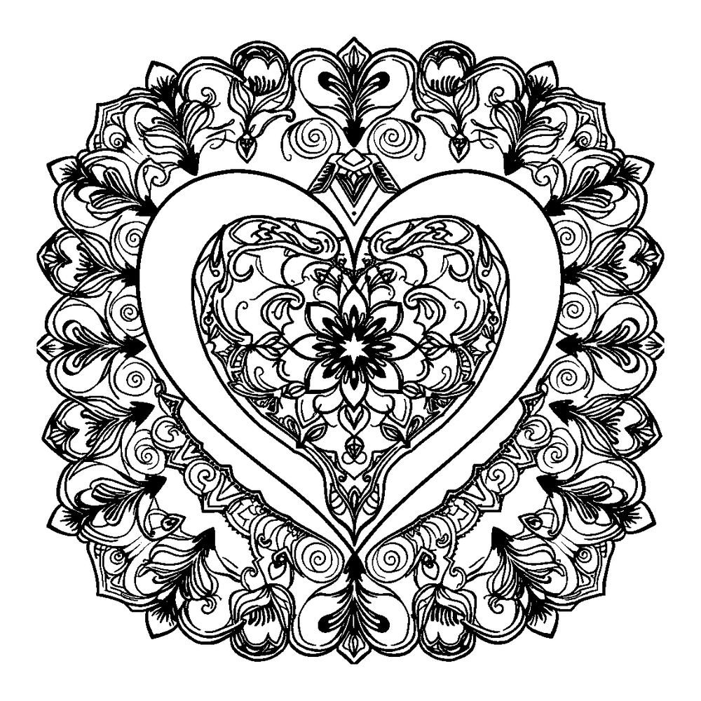 Heart Pattern colouring page — free printable for adults