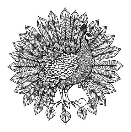 Peacock Pattern Colouring Page (Adults, Intricate)