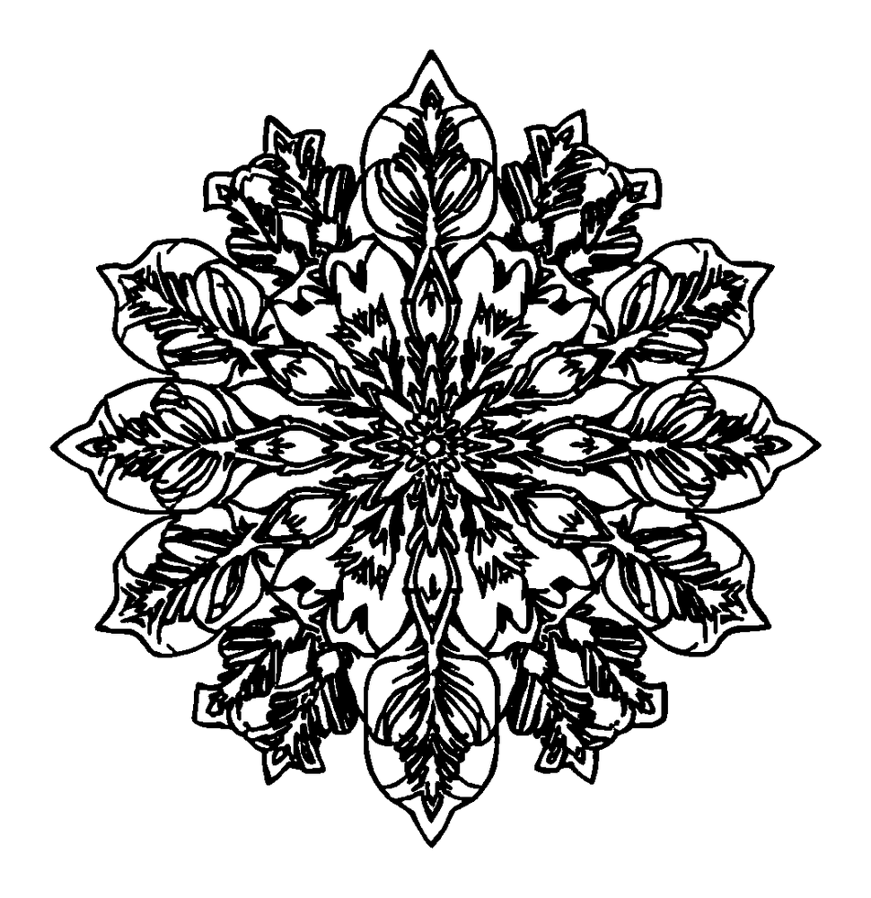 Snowflake Mandala colouring page — free printable for adults