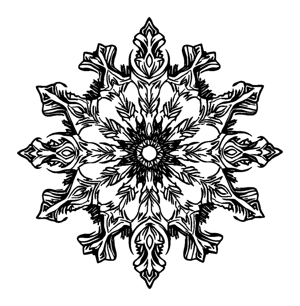 Snowflake Mandala colouring page — free printable for adults